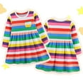 thumbnail image 6 of Toddler Girls Dresses Kids Long Sleeve Rainbow Stripe Prints Princess Dance Party Dress Fall Clothes Size 2-3T, 6 of 8