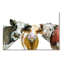 Elephant Stock Cows Wall Art - Horizontal Canvas Wall Art - Living Room Wall Decor - Animal Canvas - White And Orange Decor - 48" x 32"