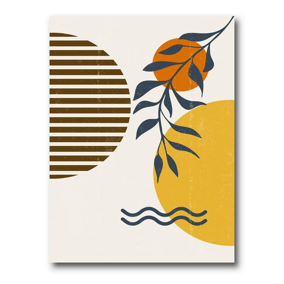 Abstract Shapes With Botanical Minimalist Leaf I 12 in x 8 in Painting Canvas Art Print, by Designart