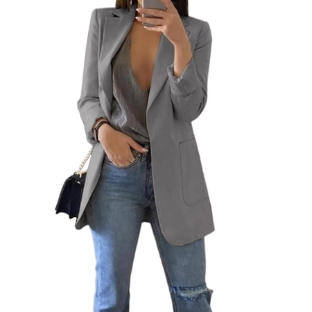 Women Casual Suits Lapel Collar for Holiday Leisure Time Ladies Grey Grey 5XL