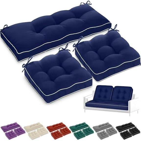 Outdoor Wicker Chair Cushions of 3 Pieces 44 x 19 x 4 Inch Waterproof Tufted Bench Cushions for Patio Furniture Fade Resistant 1 Loveseat and 2 Square Seat Pad for Swing Sofa Settee