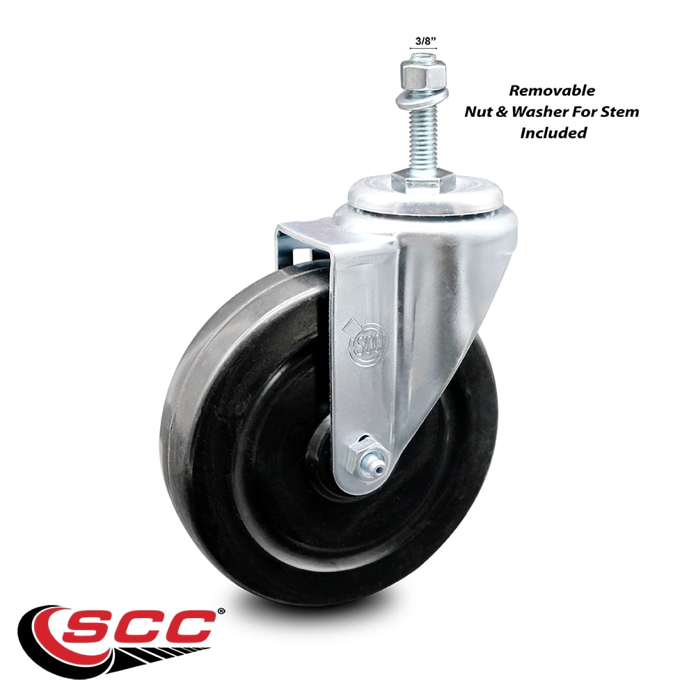 5 Inch Hard Rubber Wheel Swivel 3/8 Inch Threaded Stem Caster Service Caster