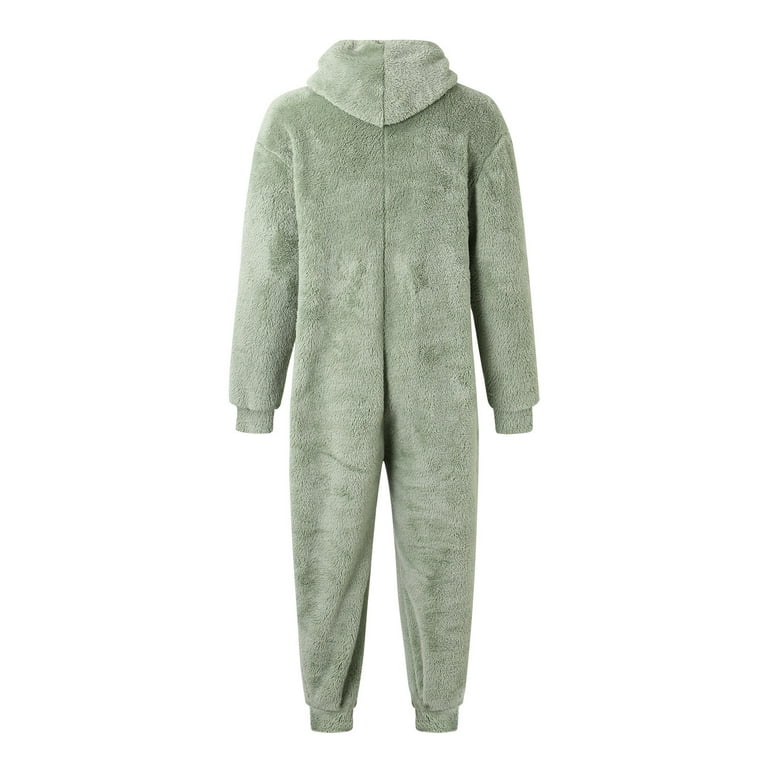 Lisingtool Overalls Men Artificial Wool Long Sleeve Pajamas Casual Solid  Color Zipper Loose Hooded Jumpsuit Pajamas Casual Winter Warm Rompe 1 Piece  Suit on Sleepwear Tops Mint Green 