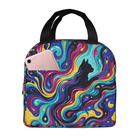 Cute Black Cat Insulated Lunch Bag Reusable Lunch Box Women Men,Cooler Thermal Meal Tote For Picnic Office Work