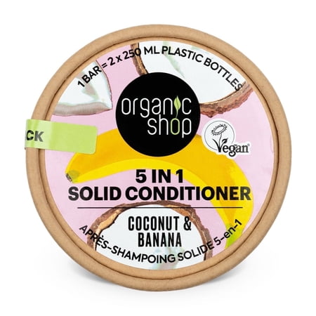 Organic Shop Solid Conditioner Bar - Coconut & Banana 5 in 1, Soft, Healthy & Radiant Hair - 100% Vegan & Organic, Paraben Free & 0% Preservatives, Eco Friendly & Cruelty Free.