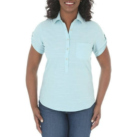 Womens Short Sleeve Roll Tab Woven Shirt