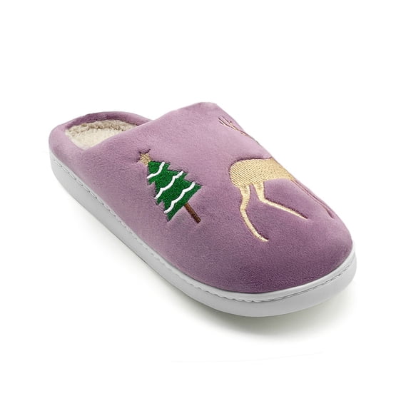 Fuzzy Reindeer Slippers for Women Men Warm Cozy House Slippers with Memory Foam Comfy Holiday Shoes for Indoor Outdoor
