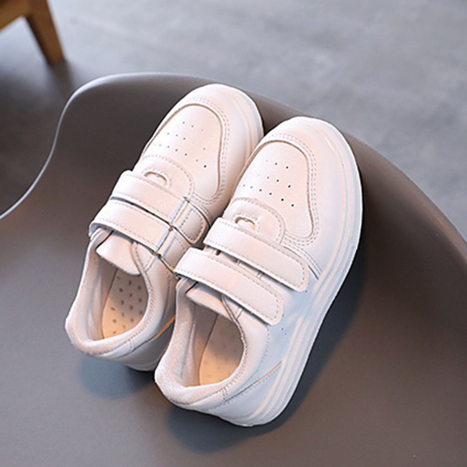 Kid Shoes Girl's Simple Solid Flat Bottom Thick Sole Comfortable Casual Sports Shoes Boys' Sneakers White 3.5 Years-4 Years