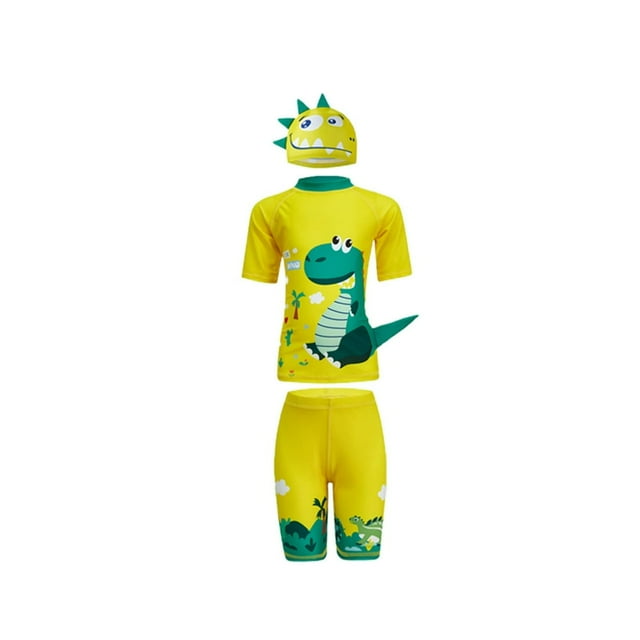 Maillots de Bain à Manches Courtes pour Tout-Petits + Short Imprimé Animal + Chapeau