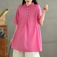 thumbnail image 7 of TKLPEHG Summer Tops for Women Crew Neck Cotton Linen Button Shirts Western Outfit for Women Leisure Solid Color Short Sleeve Blouses Fashion Lightweight Regular Blouses (Hot Pink,XL), 7 of 7
