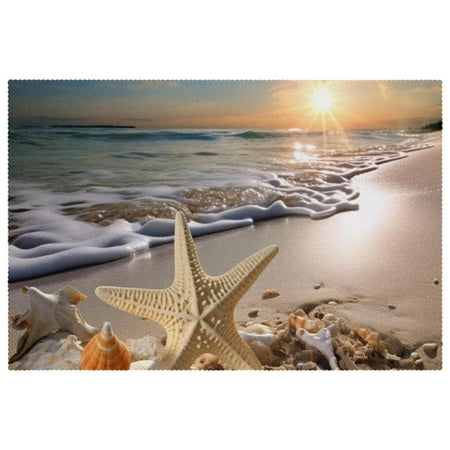 

Placemats Set of 6 Non Slip Place Mats Dining Table Mats Beaches Summer Sea Shells Clouds