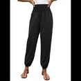 thumbnail image 3 of Pantalones de Trabajo Bohemios de Verano para Mujer, Informales, Plisados, Elásticos, de Cintura Alta, Anchos y con Bolsillos. Negro XL, 3 of 9