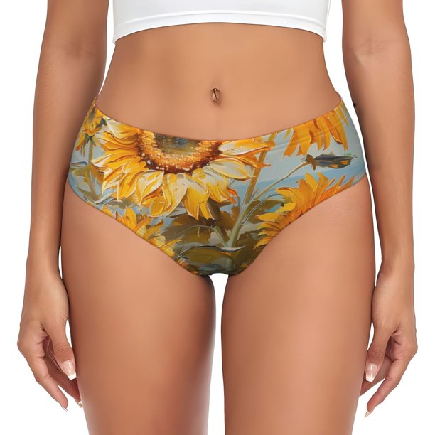 Balery Sunflower Field Art Ropa Interior de Algodón para Mujer con Dibujo – Braguitas Cómodas y Elásticas, Estilo Clásico-Small