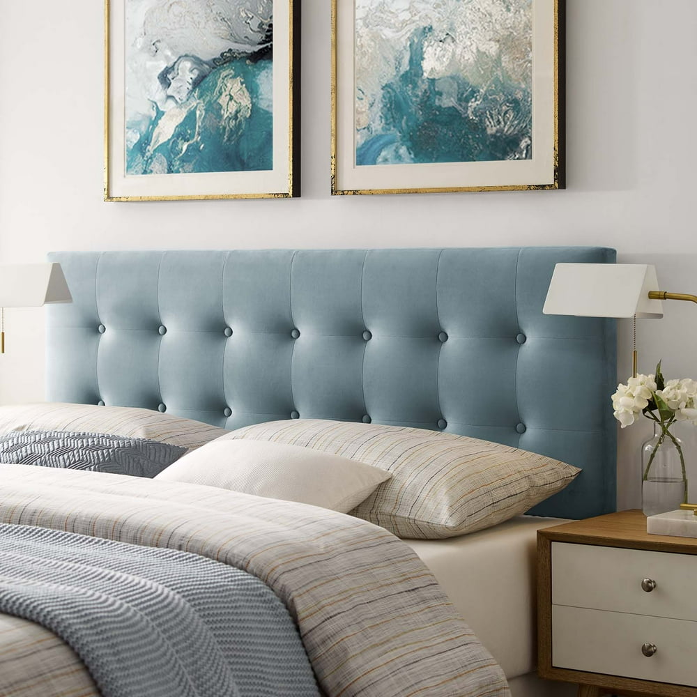 Emily Full Biscuit Tufted Performance Velvet Headboard in Light Blue