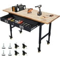 thumbnail image 1 of Établi de 60 Pouces avec Tiroir de Rangement, Table de Travail à Hauteur Réglable pour Garage, Dessus en Bois de Caoutchouc, Établi Robuste avec Prise de Courant et 4 Roues Verrouillables, Capacité de Charge de 2000 Lb pour Atelier et Maison, 1 of 6