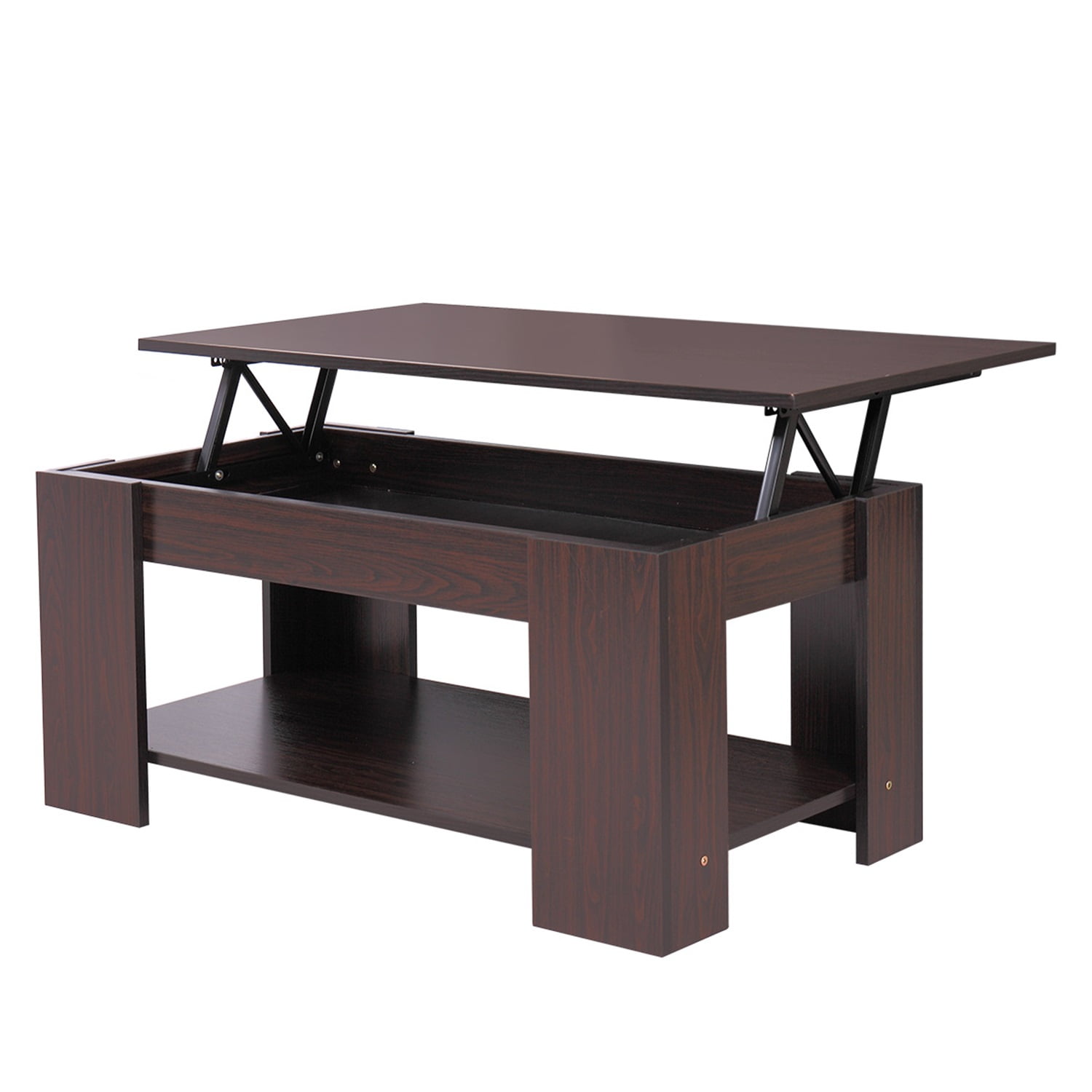 Kadyn Wooden Ceiling Coffee Table, Modern Coffee Table with Hidden Compartment and Open Bookshelf, Central Coffee Table for Home, Nut Brown Kadyn Wooden Ceiling Coffee Table, Modern Coffee Table with Hidden Compartment and Open Bookshelf, Central Coffee Table for Home, Nut Brown