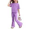thumbnail image 5 of Grblisyd Girls Outfits Size 10-12 Summer Solid Color Casual Short Sleeve Crew Neck Top Flared Pants 2PCS Set Little Girl Outfits, 5 of 6