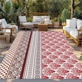 thumbnail image 3 of Outdoor Rug 3x5 ft Boho Waterproof Outdoor Patio Rug Mat Non Slip Outside Area Rugs Carpet for RV,Camping,Porch,Deck,Pool,Balconybackyard,Geometric Stripes Damask Red Brown, 3 of 9