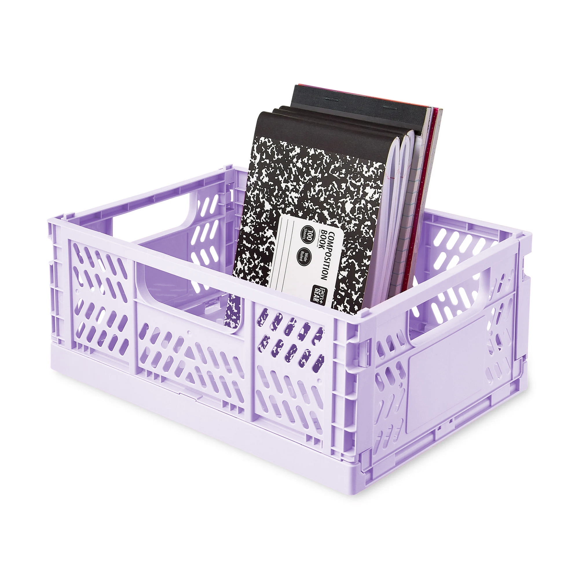 Pen+Gear Small Plastic Collapsible Crate, Lavender, 11.41 in x 8.26 in x 4.72 in