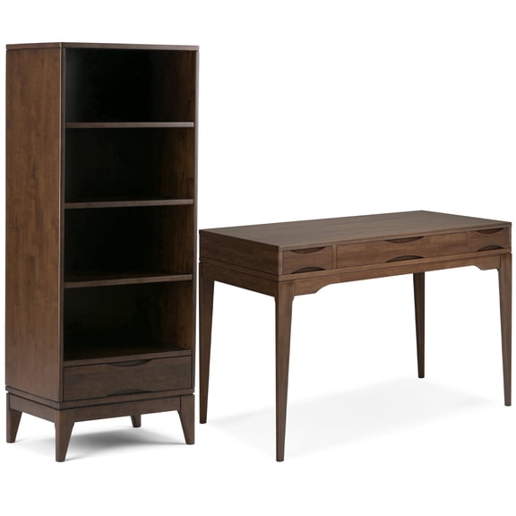 Simpli Home Harper 48W Desk w/ Drawers and 24W x 60H 4 Shelf Bookcase w/ Drawer