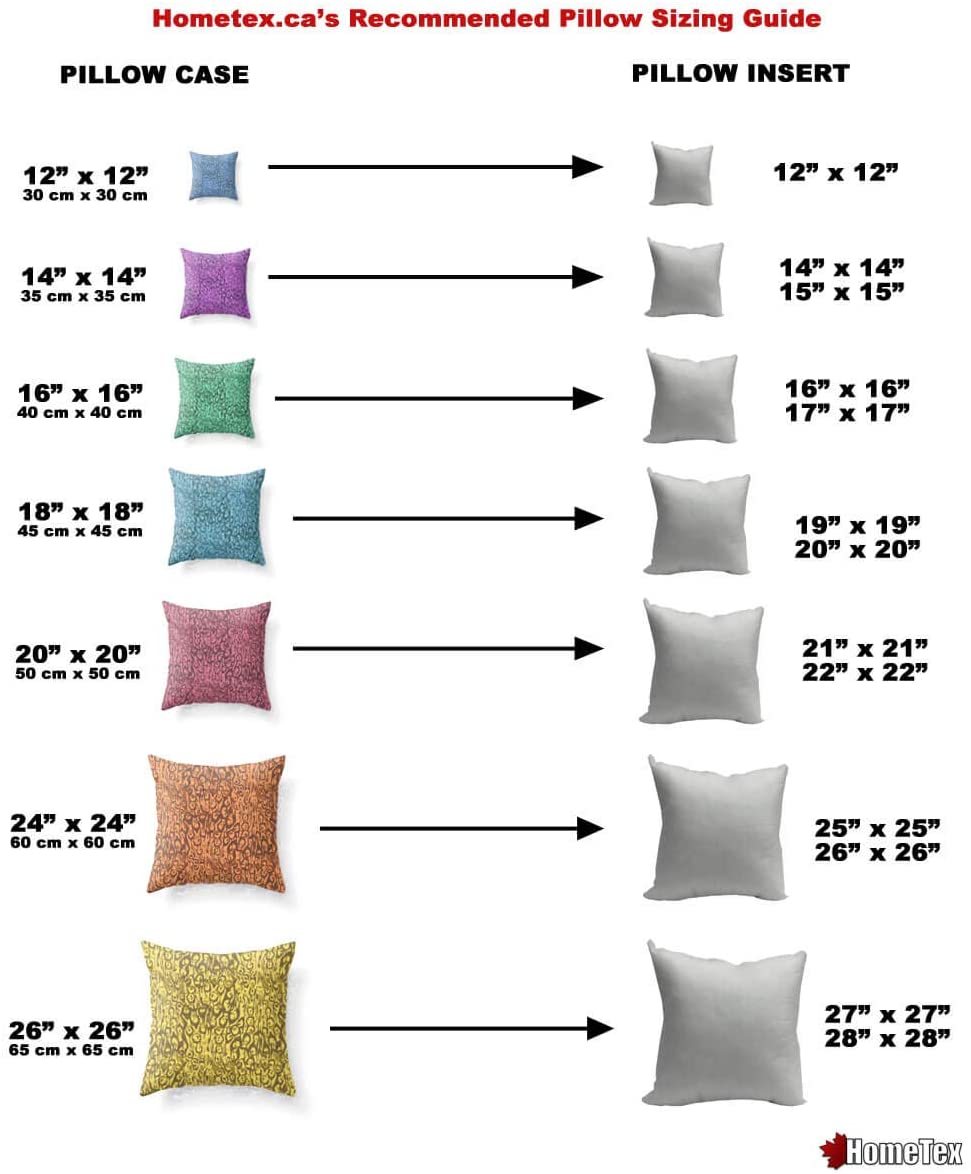 pillow form size chart