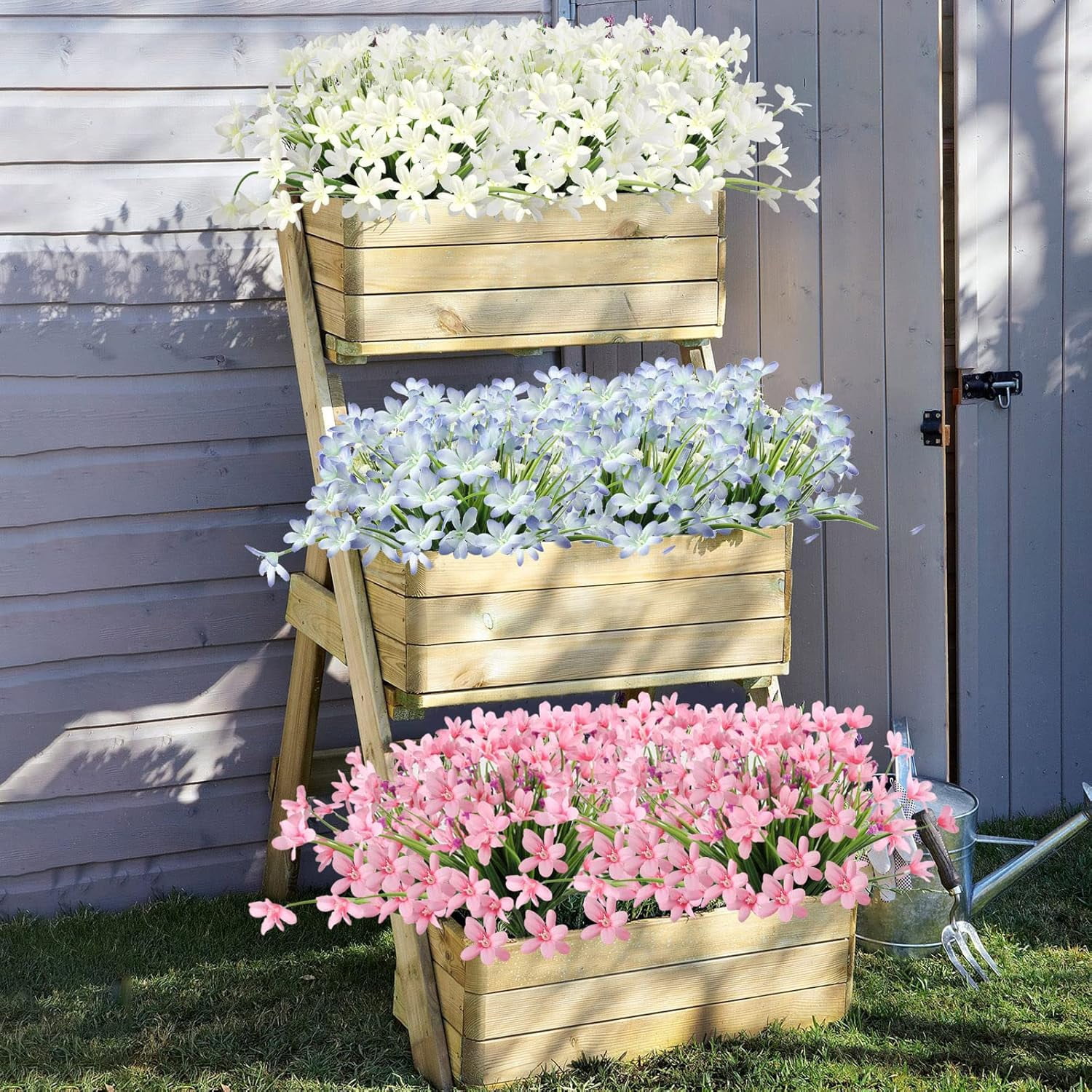 20 Bundles Artificial Flowers Outdoor UV Resistant Fake Silk Plants Plastic Faux Shrubs Indoor Outside Front Porch Window Box Garden Home Hanging Planter Decoration (Mixed)