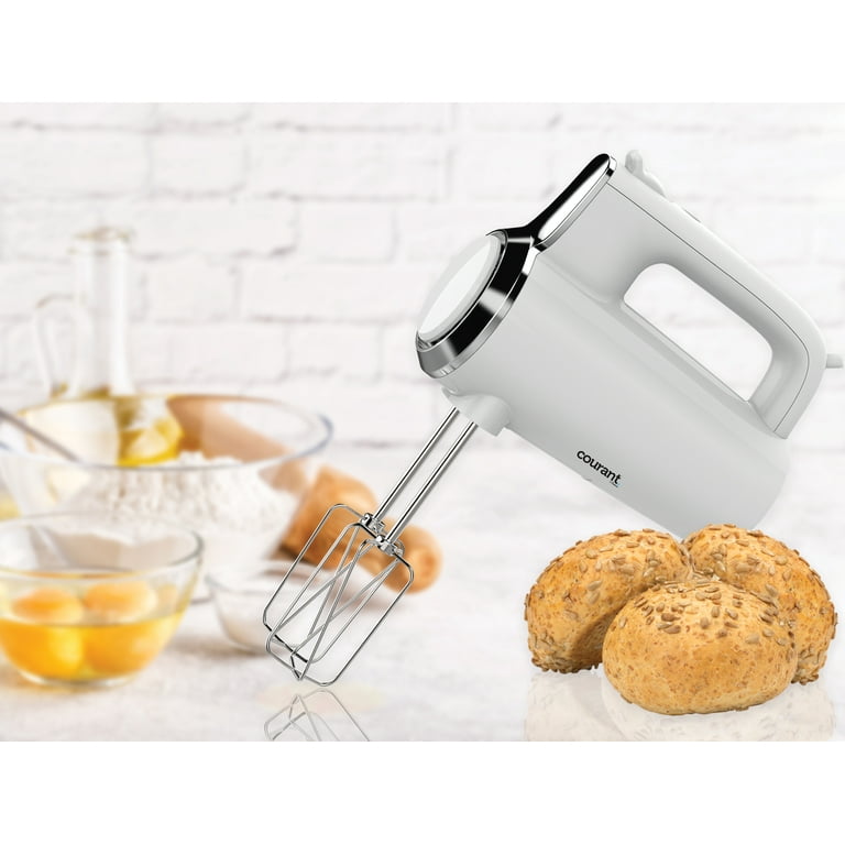 PLUSBRAVO Electric Hand Mixer for Kitchen 7 Speed with Whisk Dough Hooks  for Mixing Cookies Brownies Cakes, White