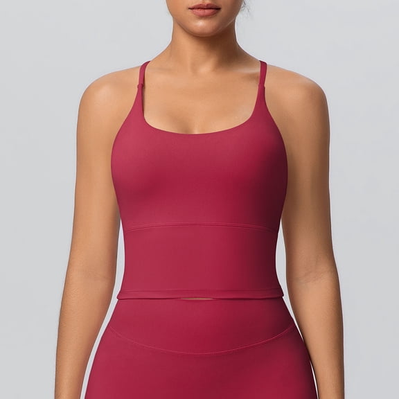 Womens Crop Tank Tops, Spaghetti Strap Sleeveless Tanks for Women Solid Color Racerback Yoga Running Cropped Sports Bras