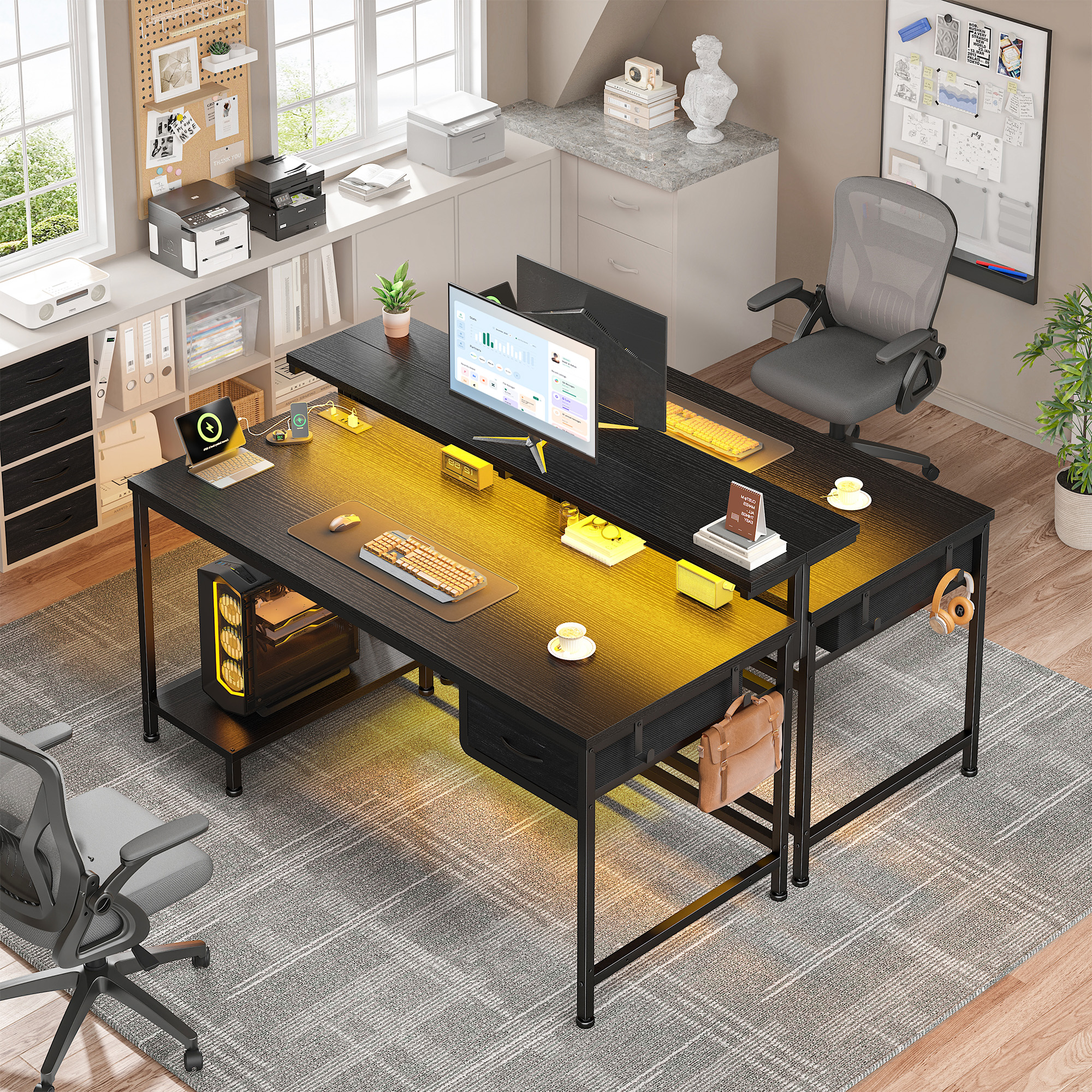 Romorgniz Gaming Desk with Power Outlet, LED Lights and CPU Holder photo 8
