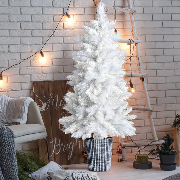 Alvantor 4 ft Potted Artificial Christmas Tree, 200 PVC Branch Tips, Unlit, White