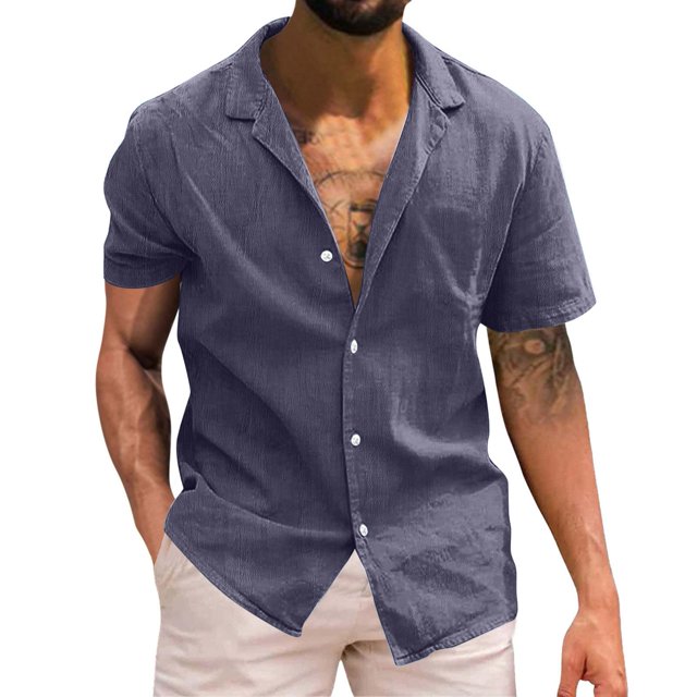 Camisas Casuales Para Hombre Camisa de manga corta sólida para hombre Camisa con botones (Purple, XL)