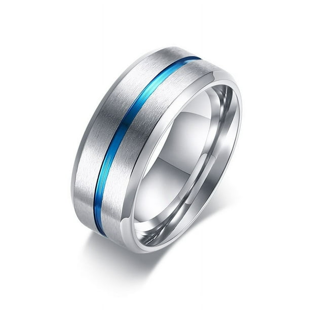 Anillos de hombre joyería de moda anillo de hombre de acero de titanio ranura entre acero inoxidable azul