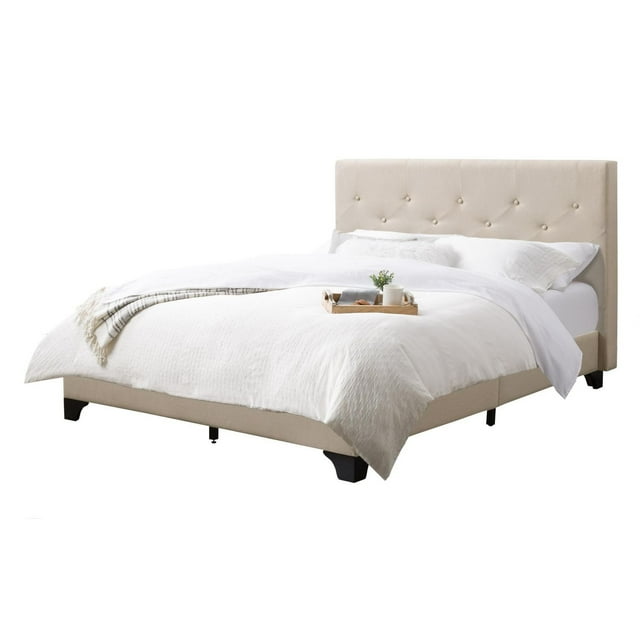 CorLiving Nova Ridge Upholstered Adult Full Size Platform Bed Frame with Headboard - No Box Spring Required
