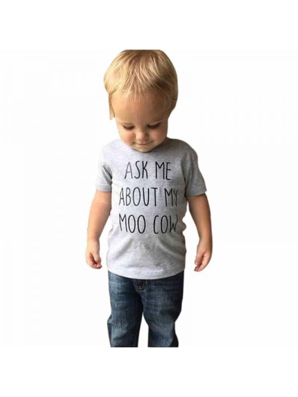 Ask Me About My Moo Vache T Shirt flip up bébé enfants garçons à manches courtes Tops Tee 