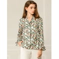 thumbnail image 2 of INSPIRE CHIC Blusa con cuello en V y lazo floral para mujer, camisa de manga larga con volantes y trompeta vintage, top Blanco verde S, 2 of 6