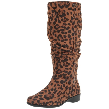 

Women s Ashley Slouch Boot Micro Suede Knee High Fashion Low Heel Side Zip Leopard 10 Wide US Women