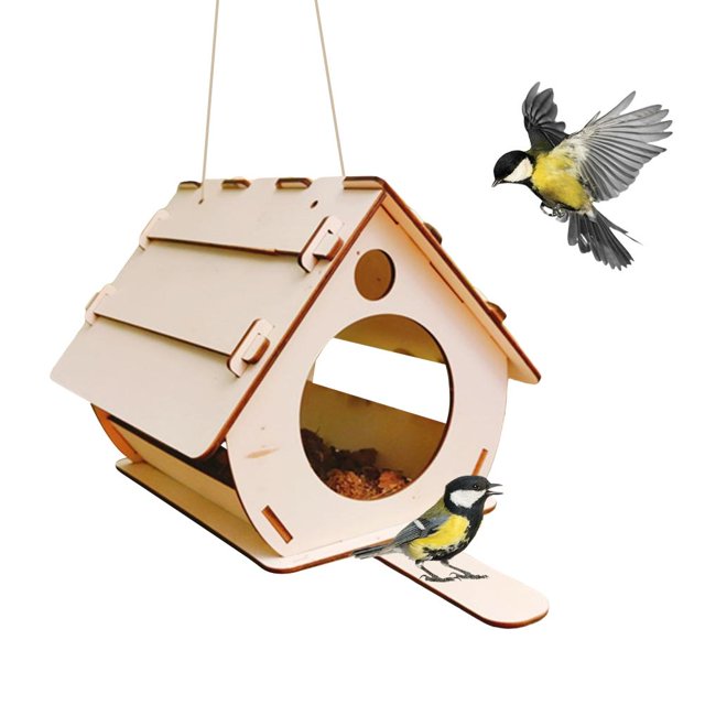 Casa De Comedero De Pájaros De Madera, Caja De Nido Colgante Para Casa De Pájaros De Montaje Diy Para Decoración De Jardín Al Aire Libre Inevent PT002179-00