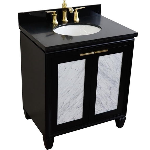 Trento 31" Single Oval Sink Solid Wood Vanity in Blue/Black Galaxy