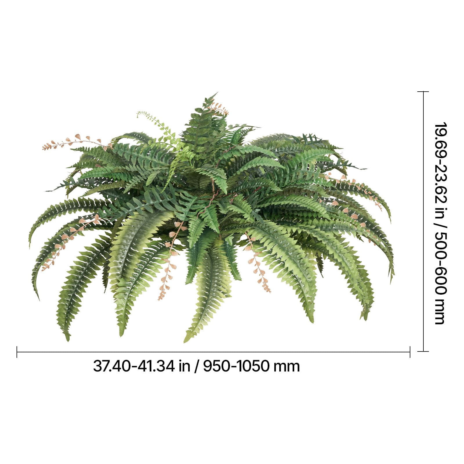 Artificial Fern 1-Pack 37-41 Inch Lifelike PE and Silk Plant Dense Branches Hang or Lay Flat Low Maintenance for Indoor Outdoor Decor