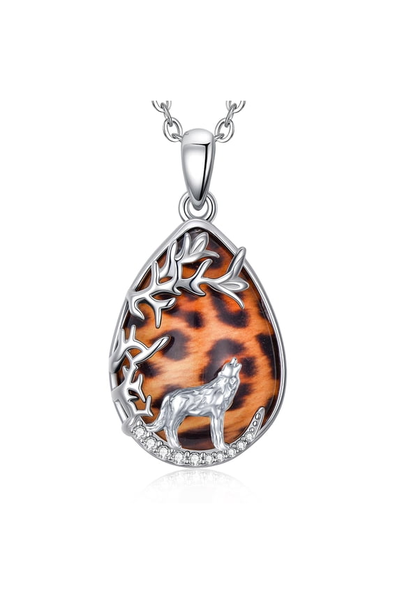 Wolf Necklace for Women S925 Sterling Silver Leopard Wolf Necklace Tree of Life Pendant Animal Jewelry Gift for Mom Daughter Wife Halloween Christmas