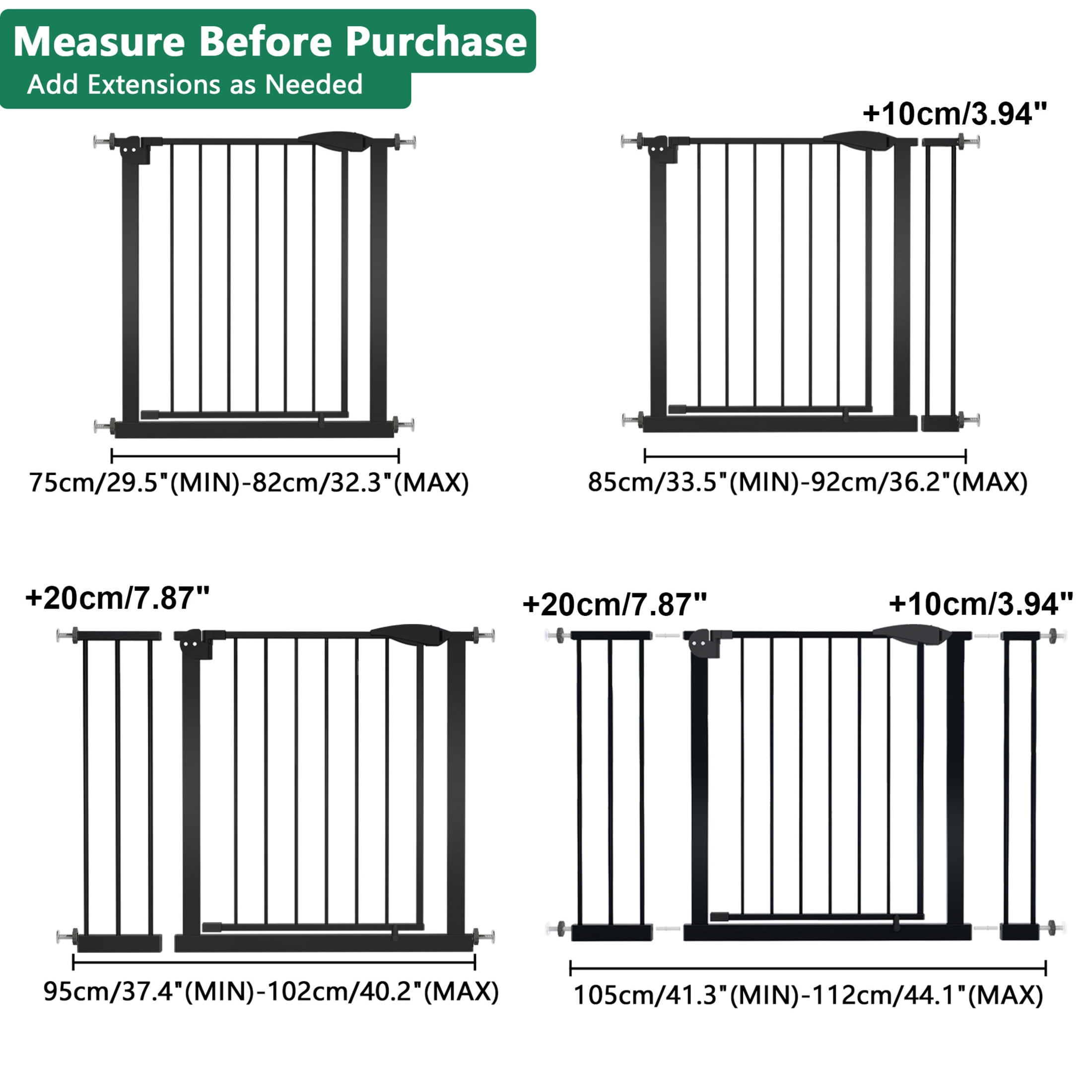 Noble House 45.3" Pressure Mounted Baby Gate for Stairs and Doorways, Steel Walk Through Safety Gate for Kids, Black