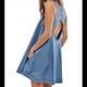 thumbnail image 3 of Vestido Vaquero Estilo Babydoll Sin Mangas para Mujer, Informal, de Verano, con Espalda Recortada, Corte A, Fluido y Bolsillos Azul XL, 3 of 10