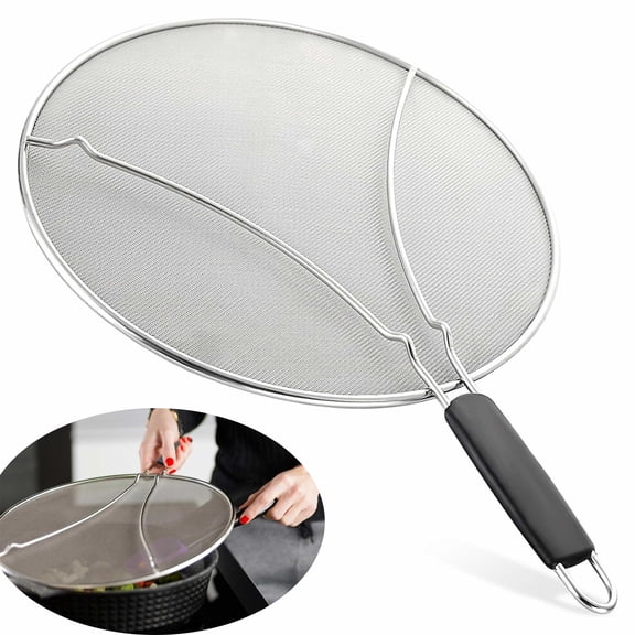 Splatter Screen for Frying Pan, 15 Inch Stainless Steel Grease Splatter Guard with Anti-Slip Handle, Fine Mesh Oil Splash Cover for Cooking