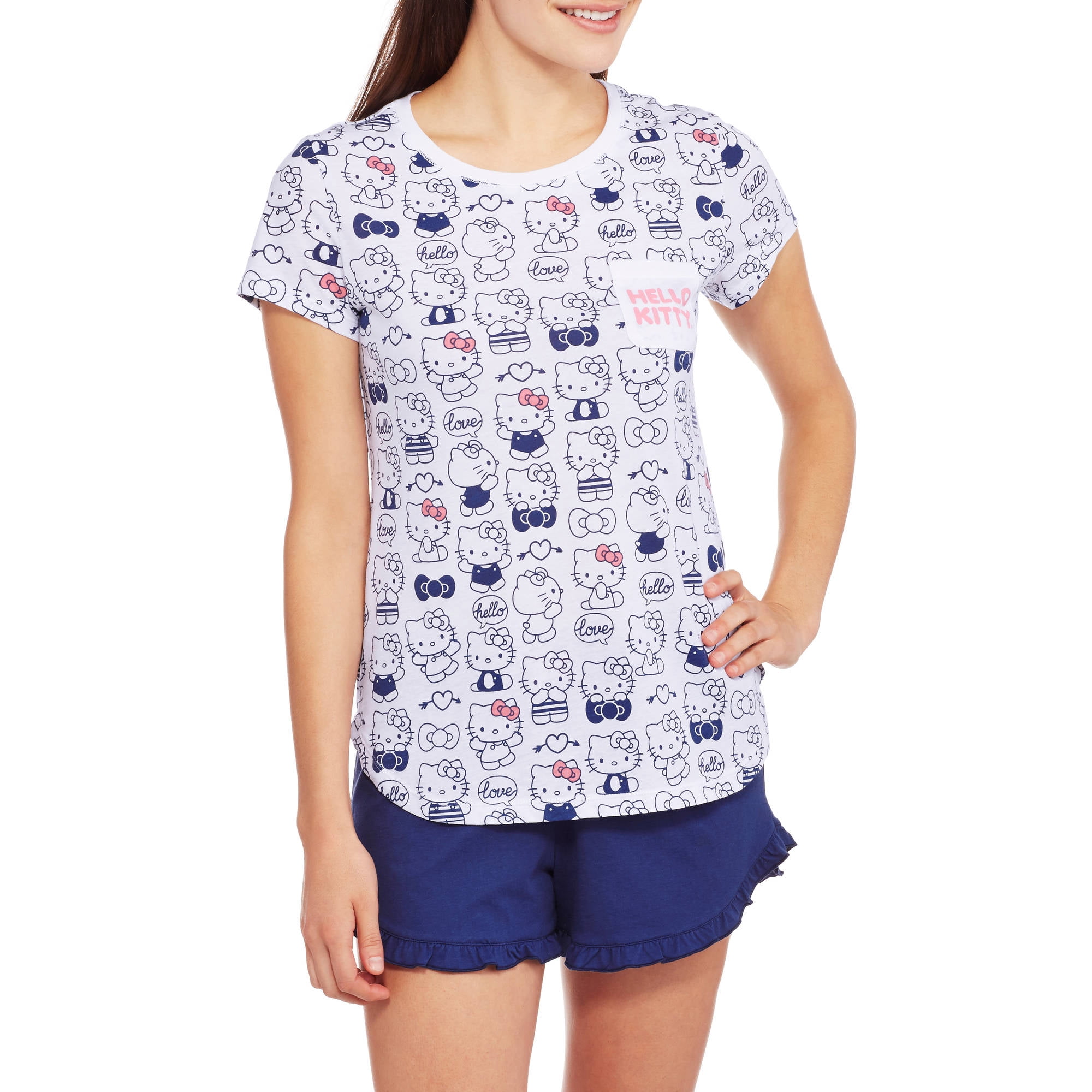 Hello Kitty Women's License Short Sleeve Sleep Top and Short 2 Piece