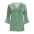 thumbnail image 4 of WXLWZYWL Womens Summer Tops 2023 Clearance Women Summer 3/4 Sleeve Cardigan Solid Color Casual Blouse Tops Army Green, 4 of 5