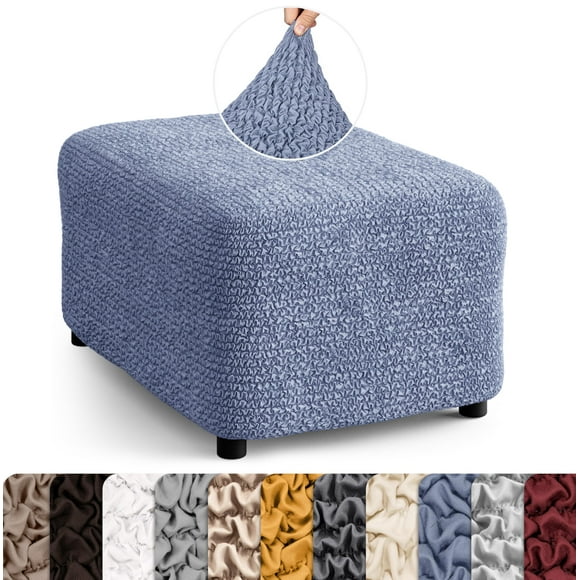 PAULATO BY GA.I.CO. Ottoman Cover Stool Cover Pouf Slipcover - Soft Polyester Fabric Slipcover - 1-Piece Form Fit Stretch Furniture Protector - Microfibra Collection - Blue (Ottoman)