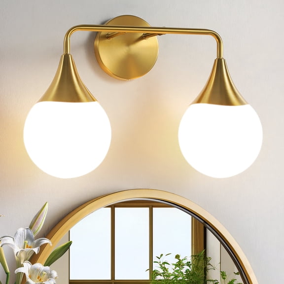 Bathroom Vanity Light 2 Lights Bathroom Lighting Fixtures Over Brushed Gold Wall Sconces with Frosted Globe Glass for Hallway Restroom