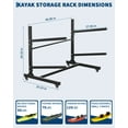 thumbnail image 3 of Freestanding Kayak Storage Rack for 2 Kayaks, Heavy Duty Rolling Kayak Stand with Lockable Wheels for Canoe, SUP and Surfboard, Black, 3 of 7