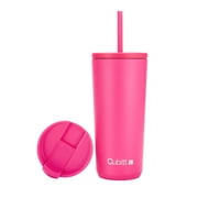Cubitt Travel Mug 20 oz Double Walled Vacuum Insulated Stainless Steel with 2 lids, Straw and Coffe, Cupholder Friendly, Perfect for Hot & Cold Beverages Bright Pink