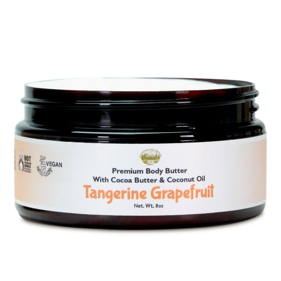 Tangerine Grapefruit Body Butter - 8oz Premium Handmade Natural Moisturizing Body Butter, Intense Hydration Serum for All Skin Types, Natural Essential Oils, Vegetarian and Cruelty Free